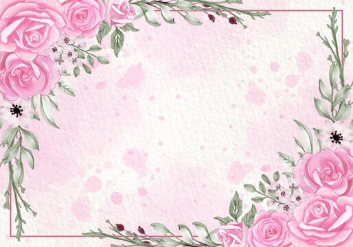 Beautiful blooming flower leaves pink background frames