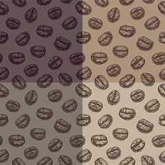 Coffee beans on seamless pattern. Vintage vector background with coffee seeds for menu design