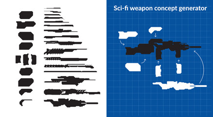 Sci-fi weapon concept generator with sample weapon on blueprint © sherishe