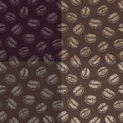 Coffee beans on seamless pattern. Vintage vector background with coffee seeds for menu design