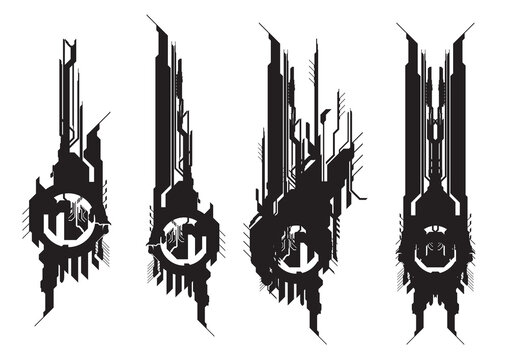 Set Of Scifi Hitech Concept Design Vertical Elements