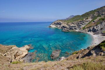 view of the coast of Sardinia near Argentiera, La frana beach, Sardinia, Italy 