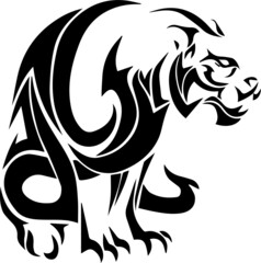 The stylized image of a black panther for a tattoo. Vector illustration of a furious tiger. 
