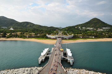 View of the Nanshan Center for Buddhism from the top of the statue of the goddess Guanyin