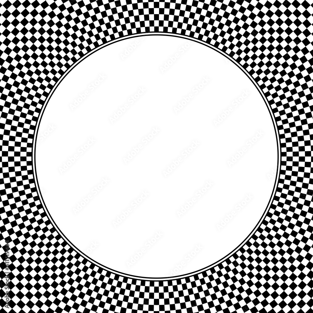 Poster square shaped checkerboard pattern background, with blank white circle in the middle. checkered patt