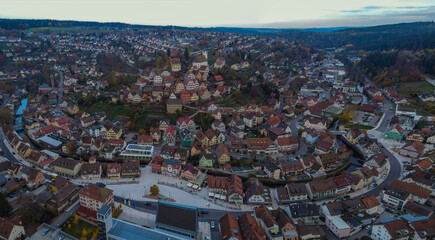 Aerial view of the old town of the city Altensteig in Germany in the Black forest