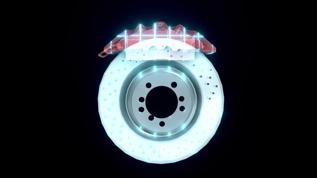 3D rendering of modern sport car brake on black background 4k. High quality 4k footage