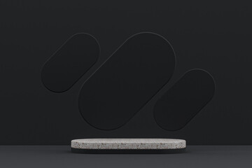 Marble podium shelf or empty Product Stand minimal style on black background for cosmetic product presentation.