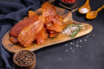 Salted pig fat with spices. Chunks of salted bacon. Healthy food.