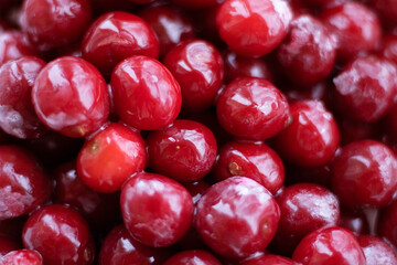 Red cherries. bunch of ripe cherries. Background with cherries close up. Frozen cherries.