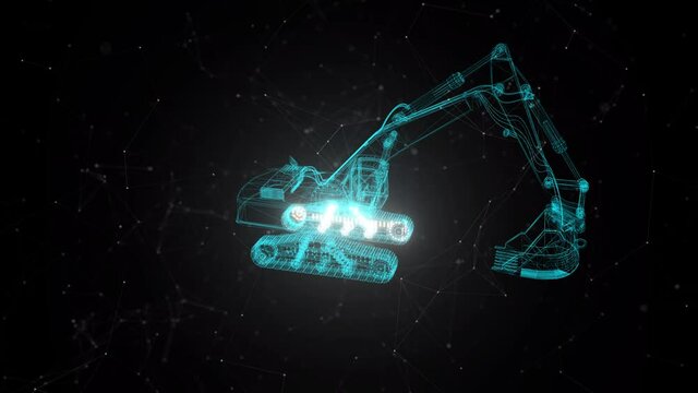 Excavator Digger Hologram 4k. High quality 4k footage