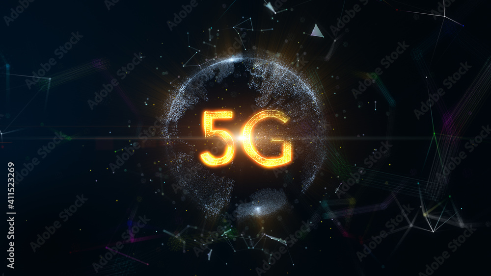 Poster digital earth ai technology 5g network, globe holographic technology concept.3d rendering.