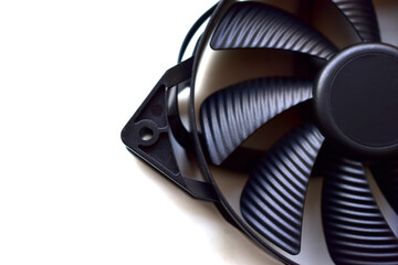 Black computer cooler on a white background close-up