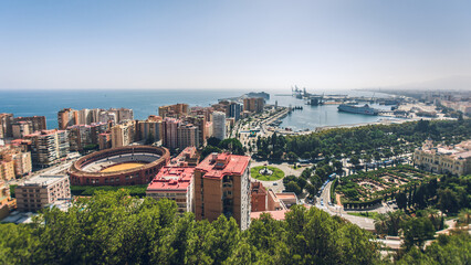 Fototapeta na wymiar Panoramic aerial view of Malaga in a beautiful summer day, Spain