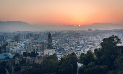 Naklejka premium Cityscape - Panorama of Malaga at Sunset, Andalusia, Spain