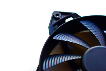 Black computer cooler on a white background close-up