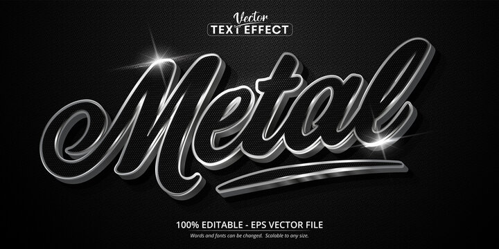 Metal text, shiny silver style editable text effect