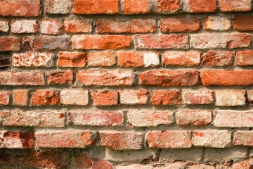Background of red brick wall pattern. Aged stone wall texture.