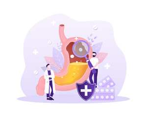 Obraz na płótnie Canvas Stomach organ. Flat cartoon vector illustration. Health care concept. Isolated vector icon. Human organs with cartoon characters.
