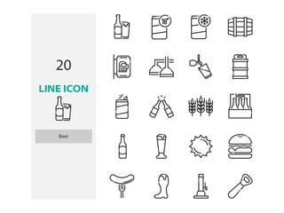 set of beer thin line icons, drinks