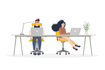 Coworking space illustration. Business people teamwork. Vector flat design. Business people office work. Remote work.