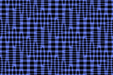 Full Seamless Abstract Pattern. Monochrome Vector. Black and Blue Check Dress Fabric Print. Design for Textile and Home Decoration.
