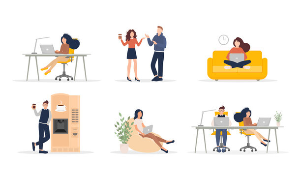 Coworking space illustration. Business people teamwork. Vector flat design. Business people office work. Remote work.