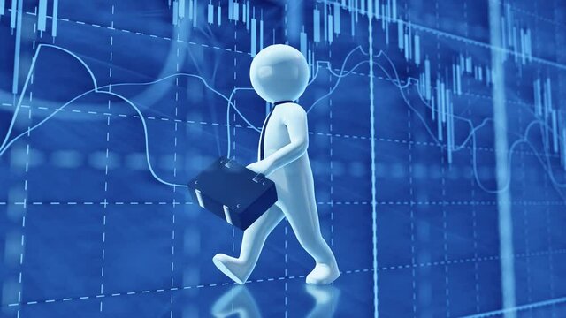 Businessman walking front of a graphic stock exchange chart 4k. High quality 4k footage