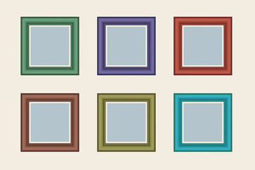 Set of squared color vintage wooden frame for your design. Vintage cover. Place for text. Vintage antique colorful modern rectangular frames. Template vector illustration.