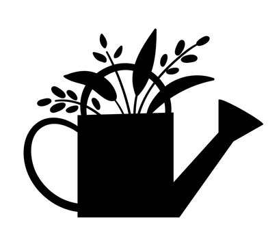 black watering can with plants clip art preview