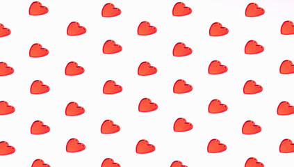 Red valentine hearts pattern. Minimal flat lay.