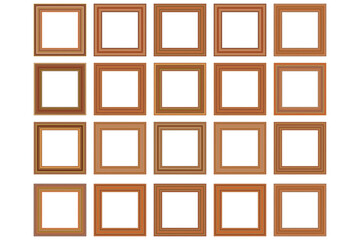 Big set of squared golden vintage wooden frame for your design. Vintage cover. Place for text. Vintage antique gold beautiful rectangular frames. Template vector illustration.