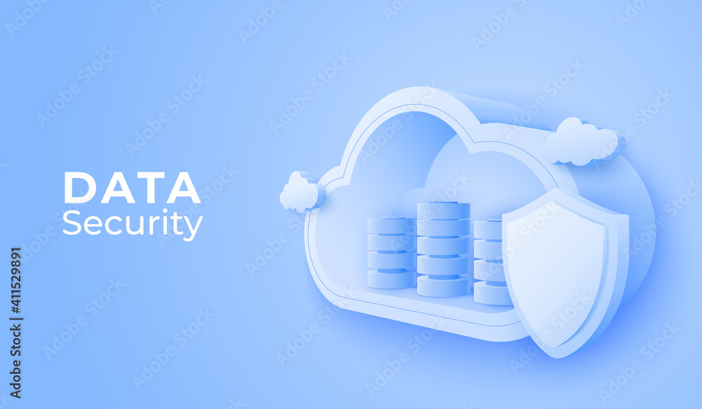 Poster 3D Cloud computing online data storage service. Digital technology security background. Vector art illustration
