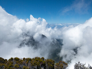 Beautiful cloudy panorama of Reunion island close to the volcano of Piton de la fournaise