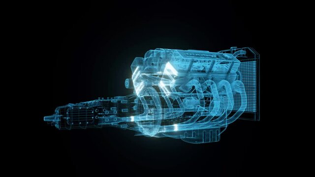 Blue Muscle Car engine hud hologram 4k. High quality 4k footage