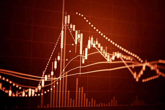 Charts of financial instruments with various type of indicators including volume analysis for professional technical analysis on the monitor of a computer. Fundamental and technical analysis concept.
