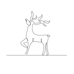 Deer Continuous Line Drawing. Cute Deer Trendy Minimalist Illustration for Christmas Design. Deer Line Abstract Drawing. Winter Holiday Minimalist Contour Card. Vector EPS 10