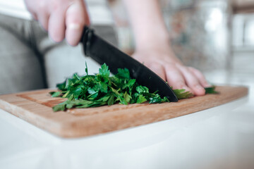 parsley is cut with a knife