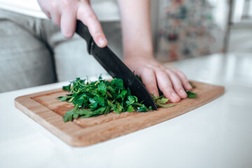 parsley is cut with a knife