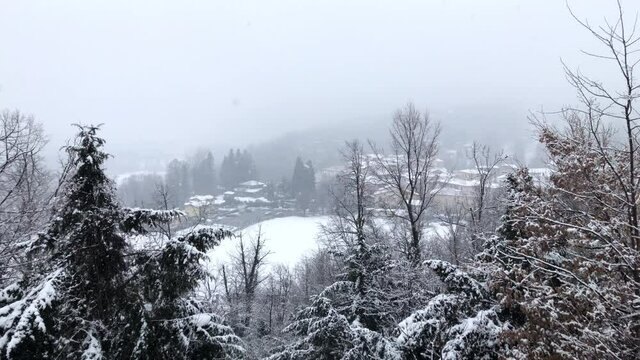 Winter landscape of the small Italian village Ferrera di Varese located in the hills north of Varese, Lombardy, Italy
