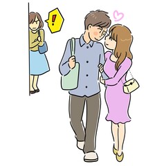 浮気現場を見つけた女性