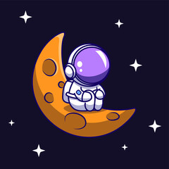 space. Astronaut singing on moon icon illustration. spaceman mascot cartoon character. science icon concept isolated Premium Vector