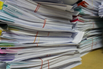 Close up stack of document at office