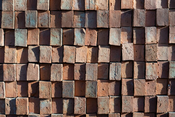 Old brown square brick wall