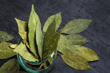 Aromatic dried bay leaves in the kitchen