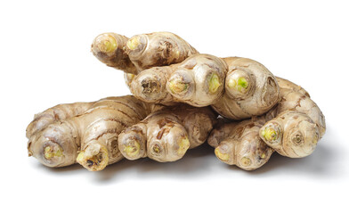  Ginger root. Fresh ginger on white background. Herb medical concept.