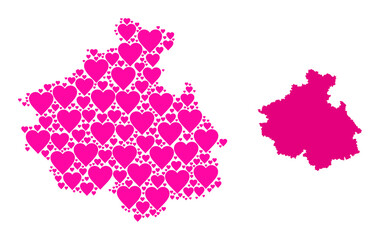 Love pattern and solid map of Altai Republic. Mosaic map of Altai Republic created with pink love hearts. Vector flat illustration for love conceptual illustrations.