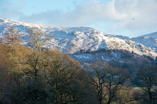 Snow covered fells of the Langdale Valley, Cumbria in winter sunshine © Mark Hunter