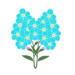 cute vector bouquet of flowers and forget me not buds:an inflorescence of forget-me-not buds, a small bouquet blue, pink, green, frames.Stock illustration