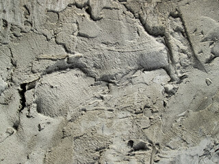 Rough smears cement. Rough, lumpy concrete. Gray grainy texture with bumps and curves.